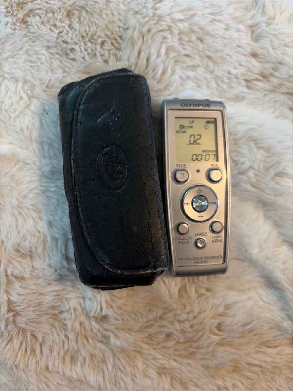 Olympus Silver Voice Recorder with Black Leather Case